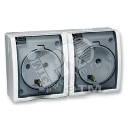 15 Aqua Розетка двойная 2Р+Е Schuko с крышками полупр. IP54 16А 250В винтовой зажим S15A белый