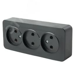 Розетка трехместная б/з 250В 10А серия София черный матовый STEKKER