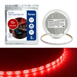 Cветодиодная LED лента Feron LS604 60SMD2835м 48Втм 5м IP65 12V красный 27676