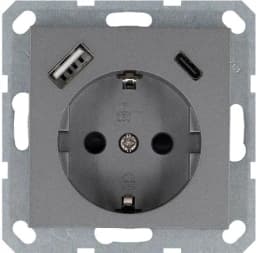 Розетка Shuko 16А с заземл. защ. шторки с 2-мя заряд. устройствами USB тип A+C 25Вт механизм алюм. Jasmart G5501USB-25S