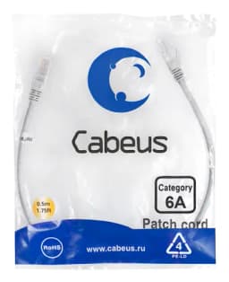 Патч-корд Cabeus PC-UTP-RJ45-Cat.6a-0.5m-LSZH (U/UTP, CAT.6A, LSZH, 0.5 м, серый) (7893c)