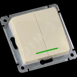 MASTER Выключатель двухклавишный с индикацией, скрытой установки, в рамку, слоновая кость