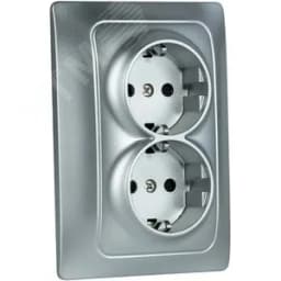 Розетка Bravo 2-ой с/з с з/ш, механизм, 16А, 250В, серебро