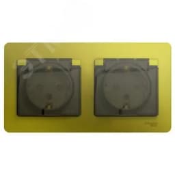 Розетка GLOSSA двойная с заземлением со шторками в сборе IP44 фисташковый