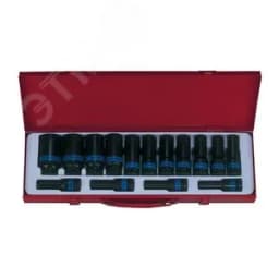 Набор ударных глубоких торцевых головок 1/2", шестигранные, 10-32 мм, 15 предметов