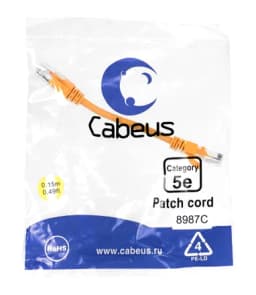 Патч-корд Cabeus PC-UTP-RJ45-CAT.5E-0.15M-OR-LSZH (U/UTP, CAT.5E, LSZH, 0.15 м, оранжевый) (9518c)