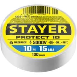 Изолента Protect-10 10м х 15мм 5000В белая ЗУБР