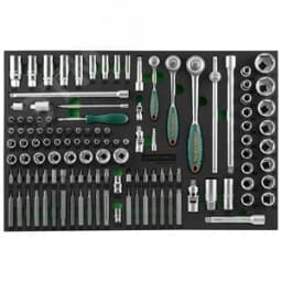 Набор головок торцевых 1/4", 3/8", 1/2"DR с аксессуарами и вставками-битами в EVA ложементе 560x400 мм, 121 предмет Jonnesway