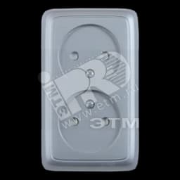 Розетка двойная наружная со шторками с изоляционной пластиной серебро