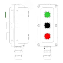 Пост управления взрывонепроницаемый из алюминия LCSD-03-B-MB-L1G(220)x1-P1B(11)x1-P1R(11)x1-PBMB-KA2MHK