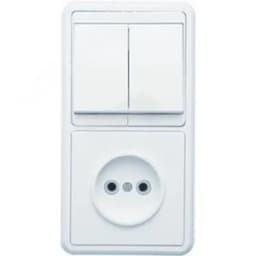 БЭЛЛА Блок комбинированны скрытой установки (двухклавишный выключатель+розетка) БКВР-038, белый