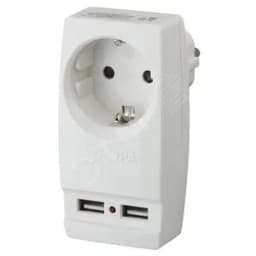 Адаптер "Polynom" 1гн 220V + 2xUSB 2100mA, c заземл, (белый) (10/60/1440) SP-1e-USB-W" ЭРА