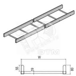 Промышленный кабельный лоток лестничного типа, высота - 80 мм, ширина - 200 мм, длина - 6000 мм, кратность - 6м, DU - Покрытие Duplex