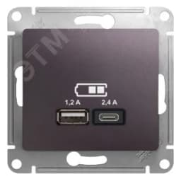 GLOSSA USB РОЗЕТКА A+С, 5В/2,4А, 2х5В/1,2 А, механизм, СИРЕНЕВЫЙ ТУМАН Systeme Electric