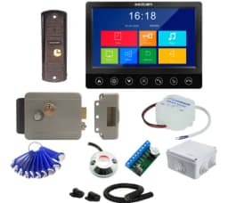 Комплект СКУД и сенсорного видеодомофона SSDCAM 7" с электромех. замком, счит. и ключами TM (черный) Space Technology