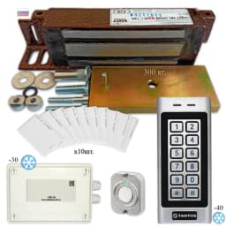 Комплект электромагнитный замок на дверь с кодовой панелью, уличным блоком питания и 10 картами доступа Уралкам