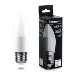 Лампа светодиодная FeronPRO LB1306 Свеча E27 6W 6400K OSRAM LED 38052