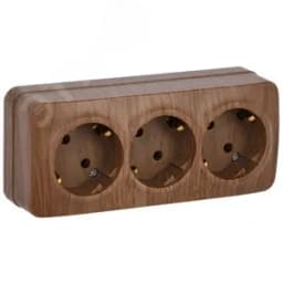 GLORY Розетка трехместная наружная с заземлением дуб