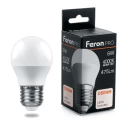 Лампа светодиодная FeronPRO LB1406 Шарик E27 6W 4000K OSRAM LED 38069