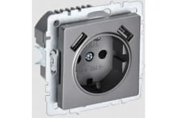 Розетка BRITE РЮш10-1-БрС 16А с USB A+A 2.1А с заземл. защ. шторки механизм сталь IEK BR-R14-16-U21-D21-K46