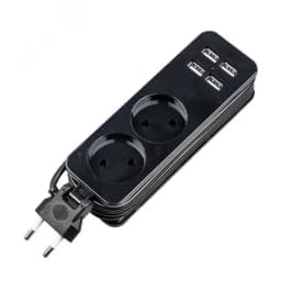 Удлинитель серии Travel шнур 1,5м 2 гнездa 10A без заземления 4USB 2,1A Черный ТМ UnielS-CT2-1,5U BLACK