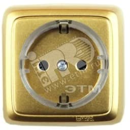 Розетка наружная с заземлением с изоляционной пластиной со шторками (стакан) золото